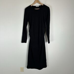 ZARA Ruched Waist Midi Length Dress Black XL Long Sleeve Bodycon Maternity